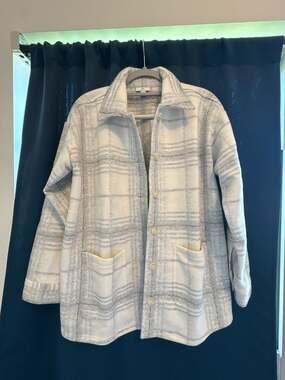 J. Jill Cream and Gray Plaid Button-Front Shacket